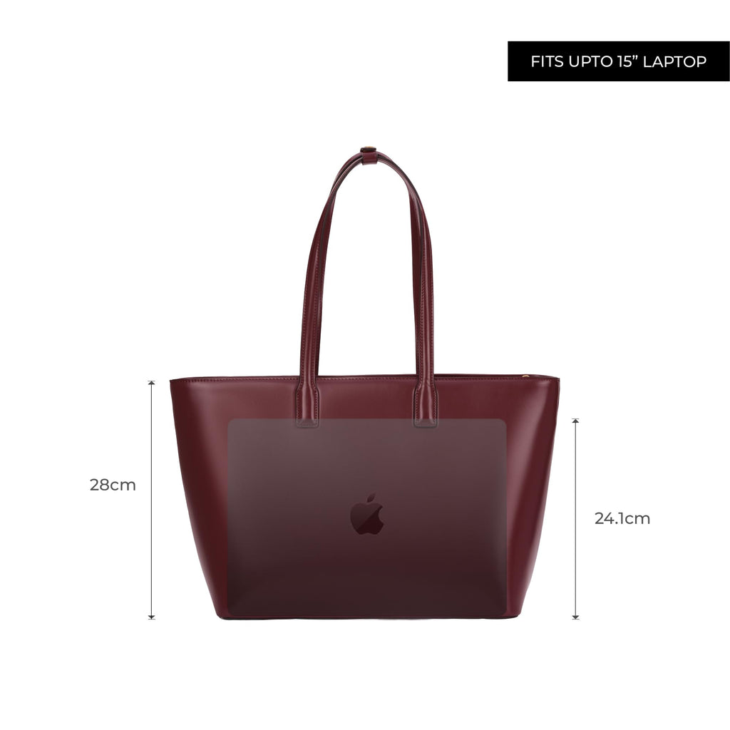 Miraggio Seoul Tote Bag For Women Office Use | Tote Bags For Women Stylish Main Compartment Can Fits Upto 15 Inches Laptop | Structured Shoulder Tote Bag (Wine)