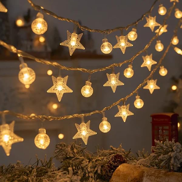 The Purple Tree Decorative Crystal Ball And Star String Led Lights For Diwali Christmas Wedding-3 Meters(1 Pc,20 Bulbs)Diwali Lights,Christmas Decorative Lights,Festive Lights
