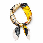 AMN Trendzz Satin Silk Scarf for Women, Stylish Satin Scarf 65×65 cm Square, Scarf for Women Elegant Head and Neck Accessory for Fashion, Travel and Gifting. (Golden Floral Abstract – Black & Yellow)