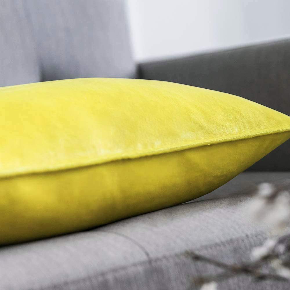 Khooti Decorative Velvet Cushion Cover Pack of 1-38 x 38 / 97 x 97 cm - Lemon Yellow - Soft Pillow Covers Cushion Case for Sofa Bedroom Livingroom Chair Car, Cushion Cover