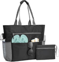 hirTa Gab Tote Bag with Makeup Pouch for Teacher Women Office Girls Work Multipurpose HandBag with Zipper Pocket Mostly Use for Travel Grocery Beach Hobo Diaper Changing Pool Bag (Charcoal Black)