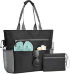 hirTa Gab Tote Bag with Makeup Pouch for Teacher Women Office Girls Work Multipurpose HandBag with Zipper Pocket Mostly Use for Travel Grocery Beach Hobo Diaper Changing Pool Bag (Charcoal Black)