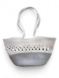 BEAUTIFUL HOMMIES Attractive Hand Bag |large Tote Bag |Summer Bag | Bucket Bag | Basket Bag | Bamboo Tote | Beach Bags for Women|Boho Bag|Handbag |Jute Bag |Handmade Bag (GREY WHITE)