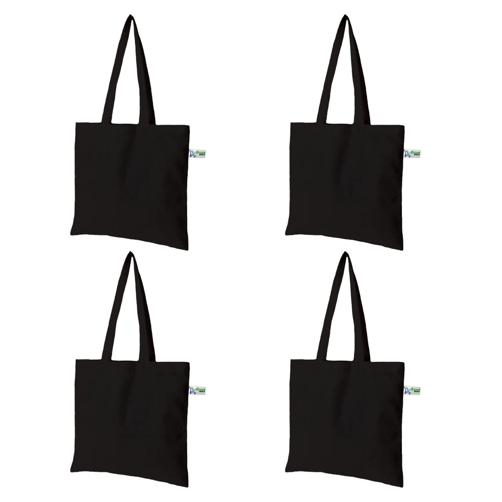 VantageKart Black Cotton Canvas Tote Bags Set of 4 – Reusable, Washable, Heavy-Duty, DIY, Embroidery, Screen Printing, Multipurpose Bag