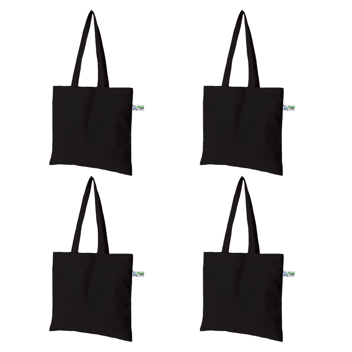 VantageKart Black Cotton Canvas Tote Bags Set of 4 – Reusable, Washable, Heavy-Duty, DIY, Embroidery, Screen Printing, Multipurpose Bag