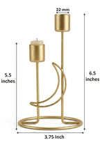 Modern Iron Double Candle Holder Set of 2 – Gold Metal Decorative Candle Stand for Home Decor, Table Centerpiece for Living Room Dining Table Bedroom (6.5 x 3.5 Inches) – Without Candles (Waning-Moon)