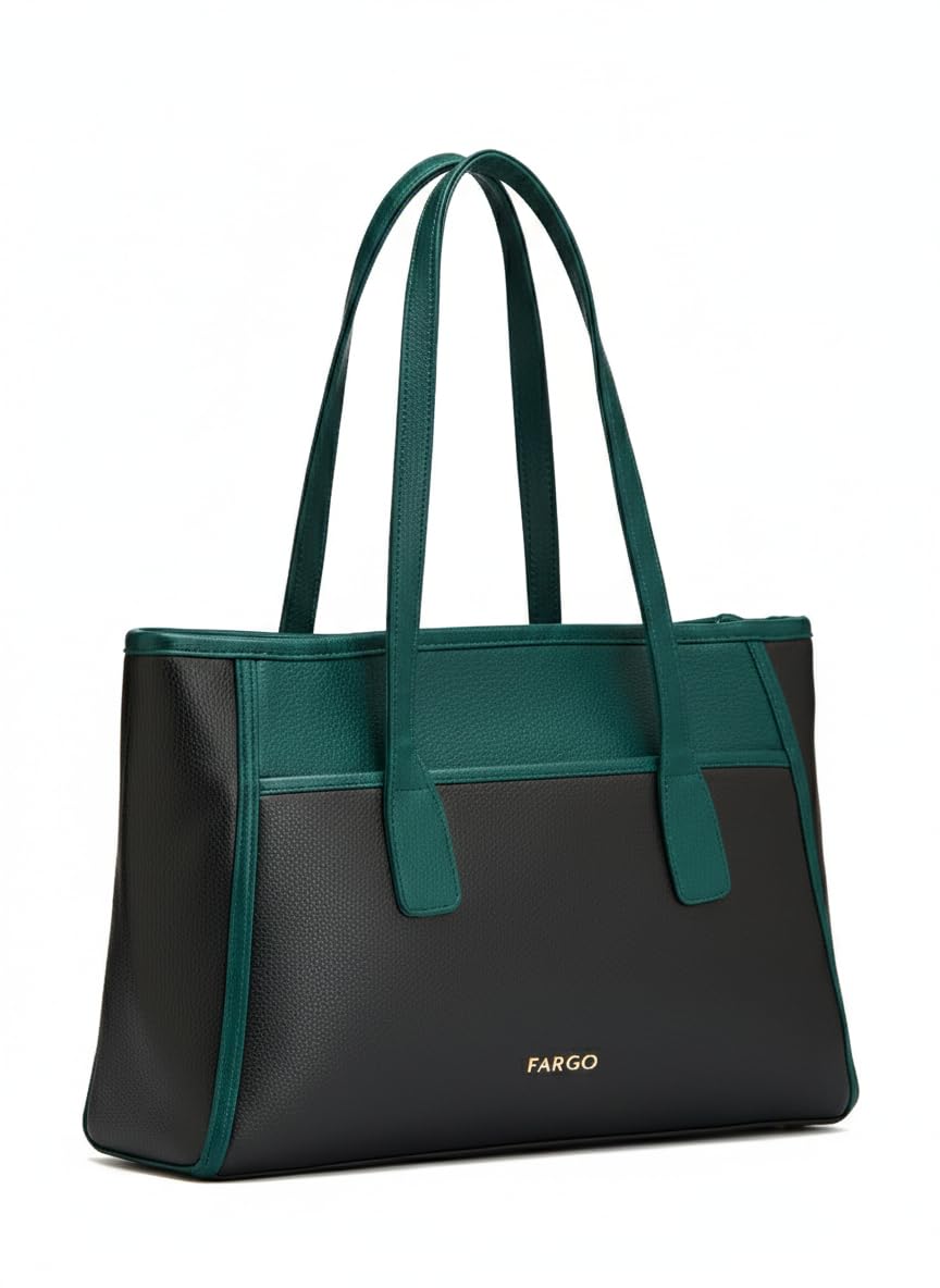 Fargo Urbane Black Tote Bag for Women | Large Vegan Leather Handbag with 16-Inch Laptop Compartment, RFID Pockets, Zip Closure | Stylish Office, Travel Tote | Made in India