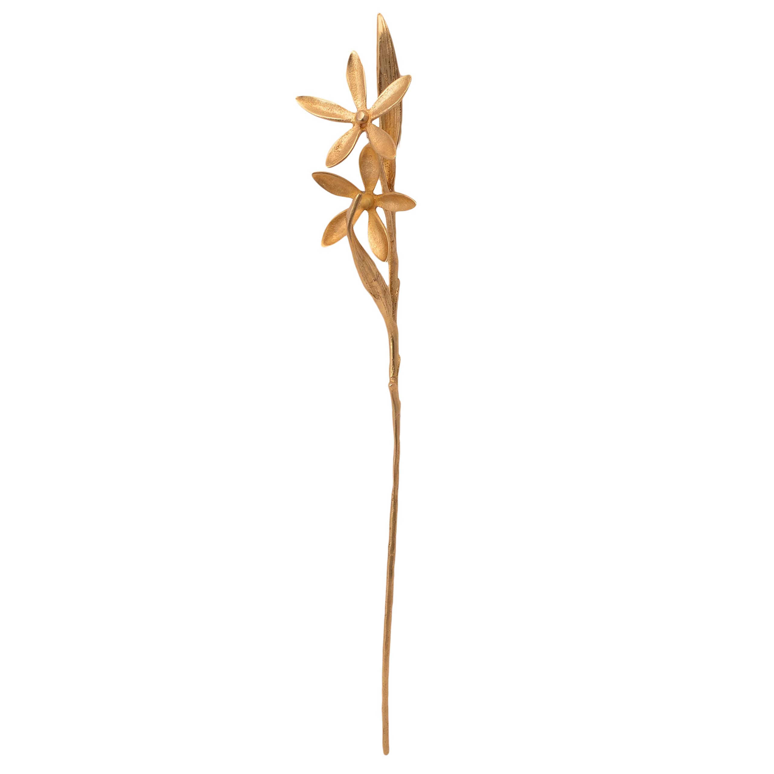 KALARAMBH Brass Leafy Metal Branch with Flower for Home Living Room Table Decor Showpiece Gift Items Collectible Handicraft Art, Yellow, 2.4 x 2.5 x 17.5 Inch (L x W x H)