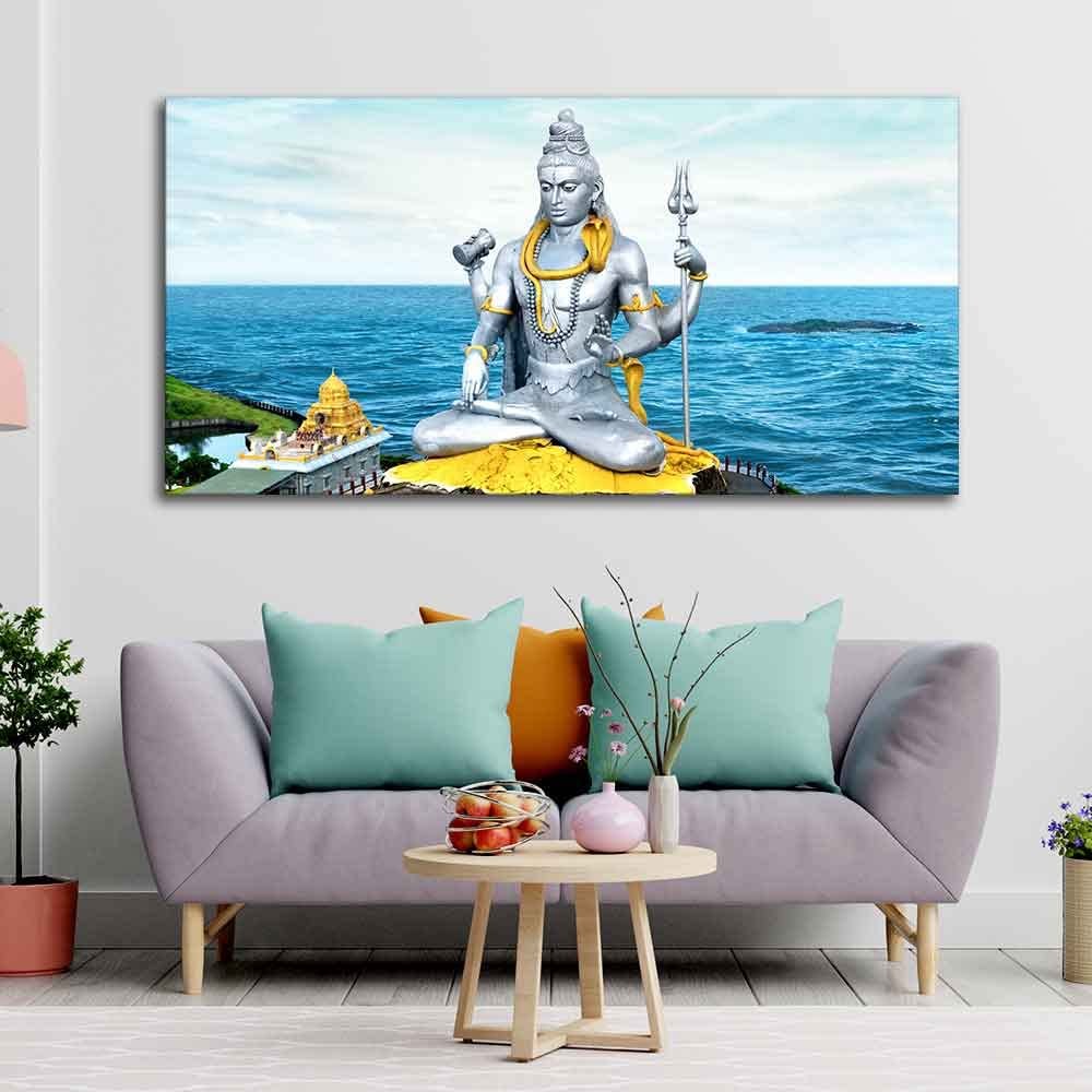 VIBECRAFTS Canvas Paintings for Living Room Drawing Room Shiva Statue Canvas Wall Painting Fitted With Wooden Frame For Home | Office | Living Room | Gifts (PTVCH_2564)