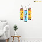 Artvibes African Warli Art Wooden Decoration Item for Living Room | Modern Decoration Items | Handcrafted | Living Room | Cafe | Aesthetic Wooden Decor | Ideal Gifts (WH_8108N), Set of 3