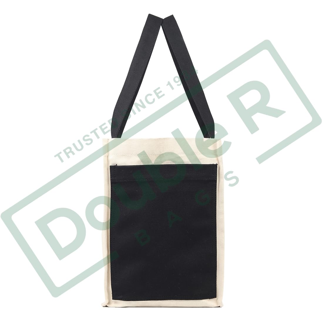 DOUBLE R BAGS Heavy Duty Canvas Grocery Bag with Side Pockets, Reusable Shopping Tote with Handles, Large Multipurpose Cotton Bag for Grocery, Jhola, Beach, Picnic, Travel (Black, Pack of 4)