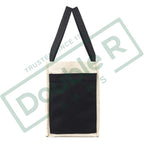 DOUBLE R BAGS Heavy Duty Canvas Grocery Bag with Side Pockets, Reusable Shopping Tote with Handles, Large Multipurpose Cotton Bag for Grocery, Jhola, Beach, Picnic, Travel. (Black, Pack of 2)