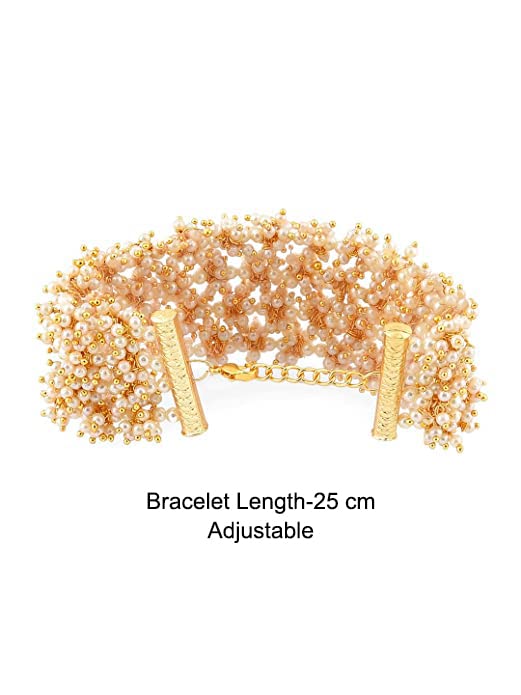 ZAVERI PEARLS Antique Gold Tone Multistrand Clustered Pearls Ethnic Bracelet For Women-ZPFK10113