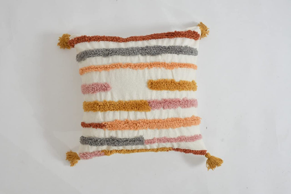 Furnistitchs Premium Decorative Throw Cushion Pillow Cover Boho Home Decor - Living Room Bedroom Couch Sofa Cushion Covers 16 inch x 16 inch (2, Multi Stripe Tassels)