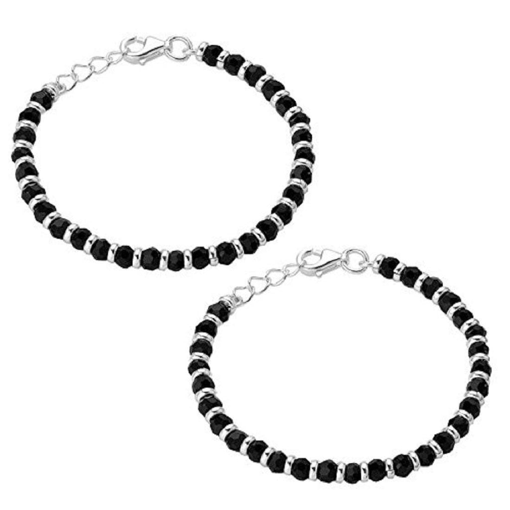 DHRUVS COLLECTION 925 Sterling Silver Black Beads Nazariya Bracelet for New Born Baby Boys & Baby Girls | Adjustable Kids Evil Eye Kada Bangle | Infact Silver Hand Bracelet Chandi Nazar Guttu