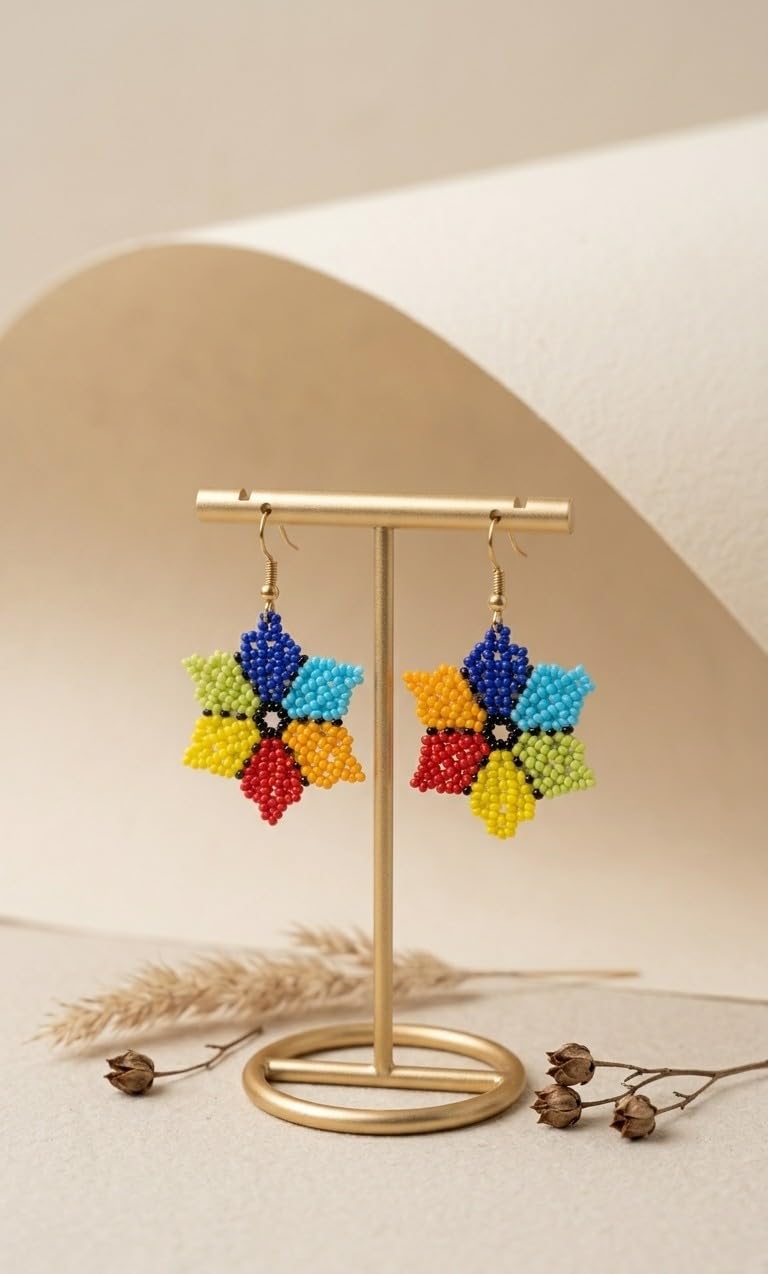 KRITAARTH Handmade Multicolor Beaded Flower Drop Earrings for Women & Girls | Colorful Seed Bead Dangle Earrings | Boho Fashion Jewellery | Lightweight Statement Earrings | Gift for Her