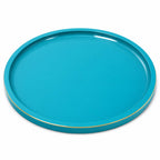 CRAFTSLANE Round Decorative Tray 11 x 11 inch High Gloss with Gold Trim | Wooden Serving & Counter Tray for Keys & Home Decor (Turquoise Blue)