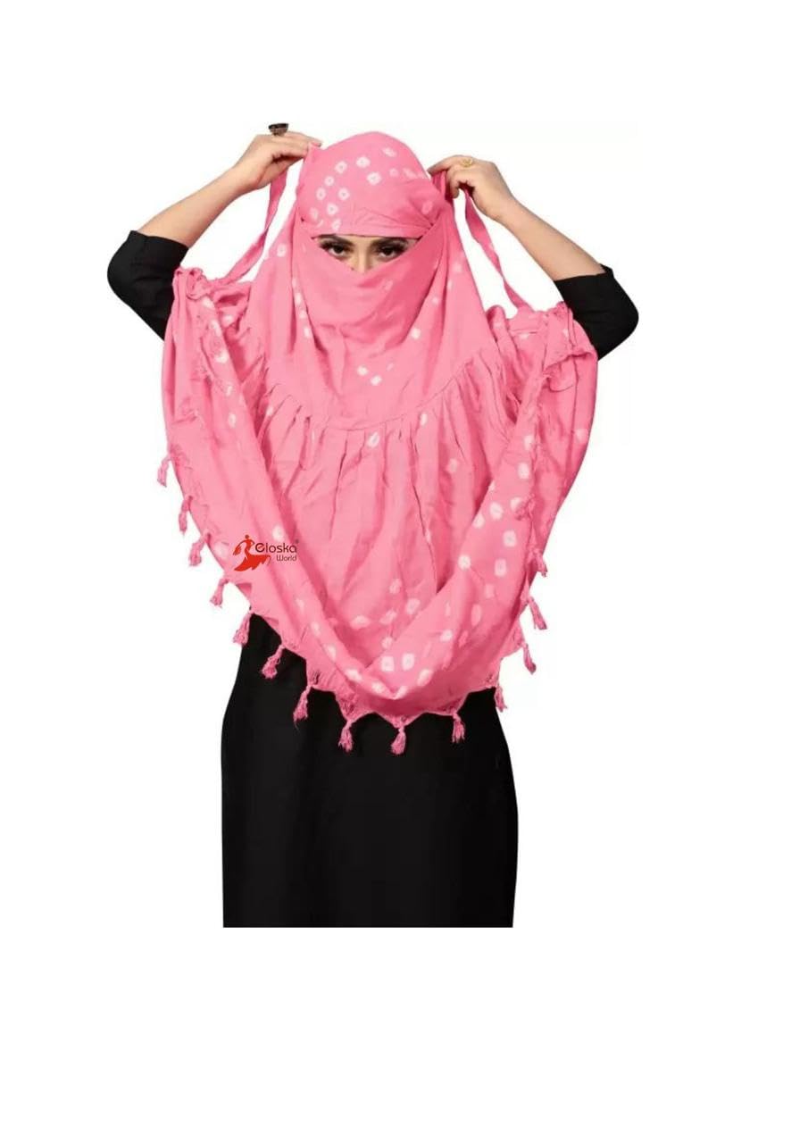KITDAO Cotton Long Scarf Cum Mask scarves Usable for vehicle Driver White Printed Design Universal Size For Girl,Women Breathable Sun Protection Light Weight Cotton Fancy Scarf PINK BANDHANI SCARF