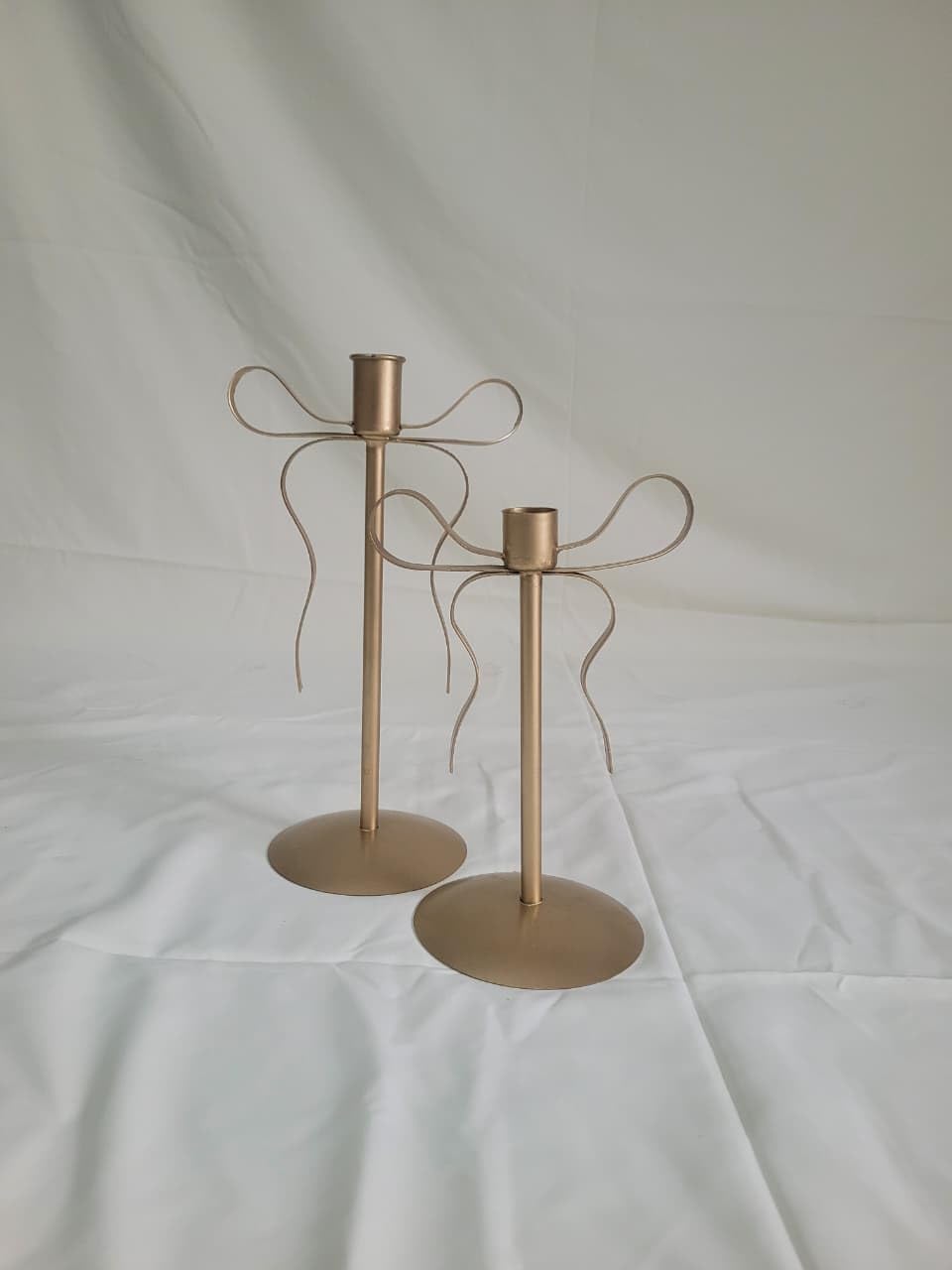 VELMORE Sky Golden Metal Candle Holder Set of 2, 6 and 8 Inch Taper Candle Stand, Minimalist Home Decor for Bedroom, Table and Living Room