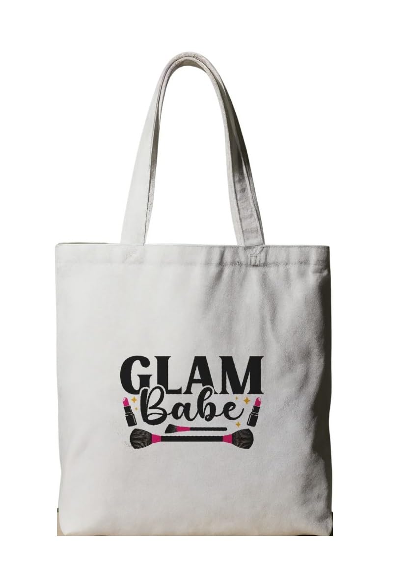 Reusable Cotton Fabric Glam Babe Makeup Print Tote Bag Ideal for Travel Shopping College & Office Use