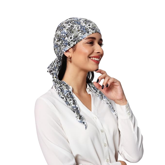 The Headscarves Women’s Cotton Printed Pre-Tied Headscarf for Chemo Hair Loss – Stylish Chemo Headwear, Soft Cotton Hijab Wrap, Bamboo Turban Scarf, Breathable Cancer Head Cover Free Size