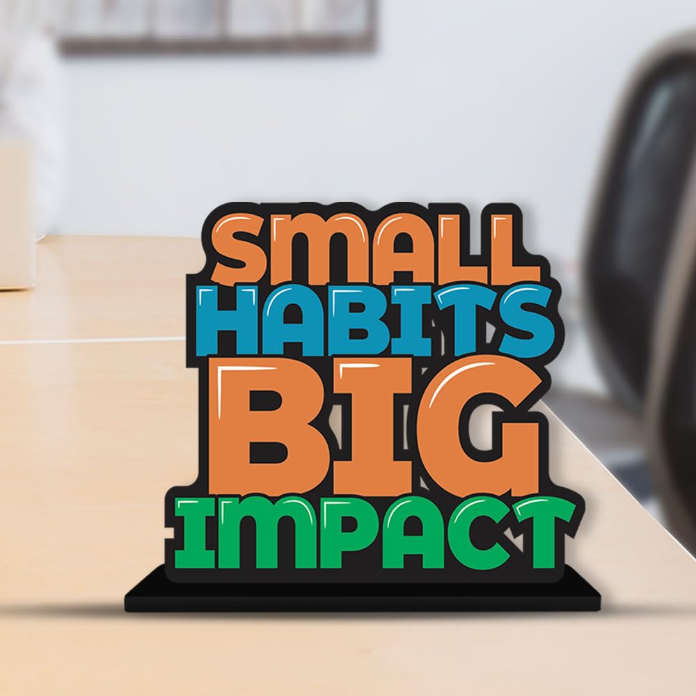 Artvibes Wooden Idols and Figurine Small Habits Big Impact Positive Quotes Table Decor for Office Desk Showpiece|Home Decoration|Living Room|Modern Gifting Item(Sp_1138N)