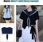 HAYZO Women's Sailor Collar Scarf | Detachable Fake Collar Necklace | Sailor Style Shawl Wrap for Sweater, Shirt & Dress | Fashion Accessory Top Collar (Navy)