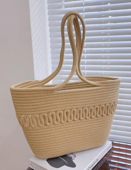 BEAUTIFUL HOMMIES Attractive Hand Bag |large Tote Bag |Summer Bag | Bucket Bag | Basket Bag | Bamboo Tote | Beach Bags for Women|Boho Bag|Handbag |Jute Bag |Handmade Bag (BEIGE)