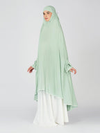 ANA Raha Green Solid Prayer Dress – Premium Modal Namaz Makhna with Tie Knot | 50″ Front × 58″ Back | Attached Sleeves | Lightweight, Breathable, Ready to Wear for Hajj, Umrah & Salah