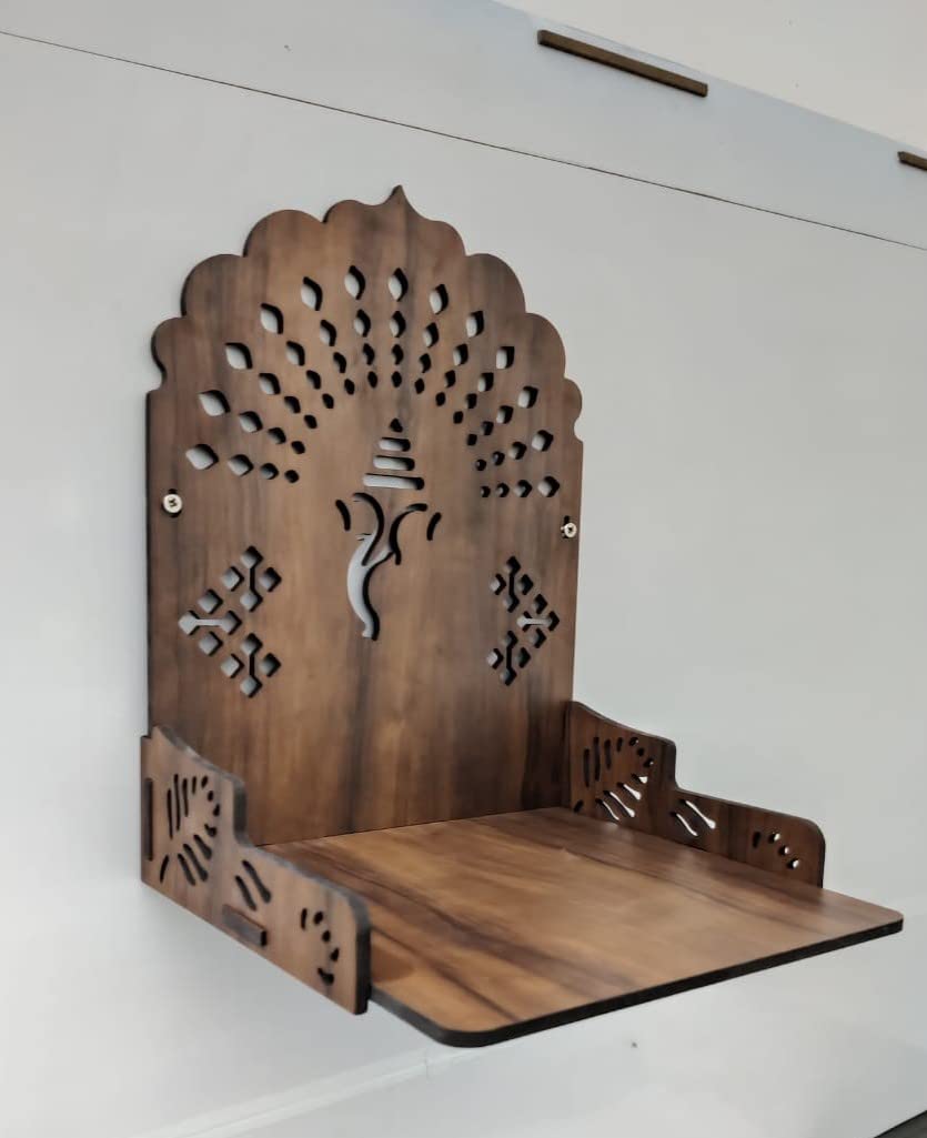 Wooden Small Temple Mandir Puja Ghar for Home and Office Wall Hanging Beautiful Ganesh Design Brown Color Matte Finish Engineered Wood (Dark Brown)