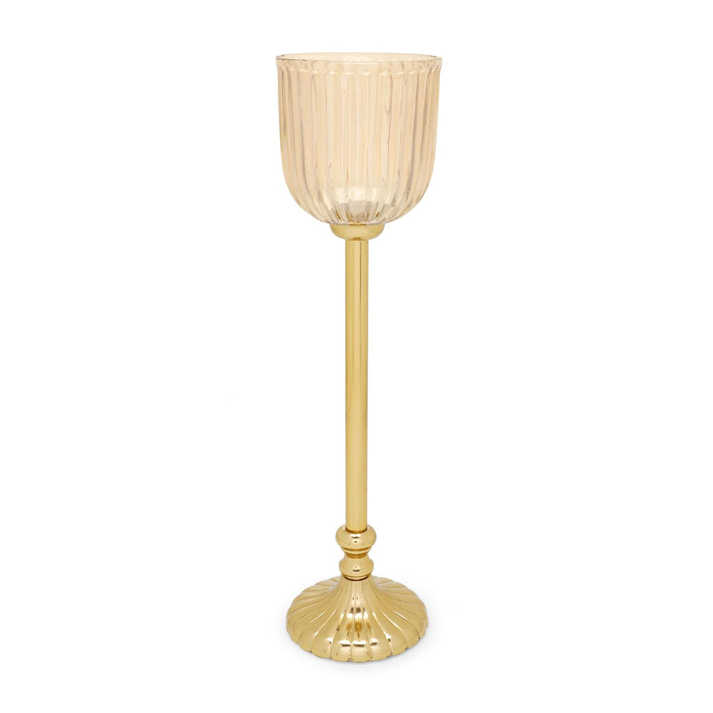 Pure Home + Living Gold Ribbed Tall Hurricane with Stand - Large