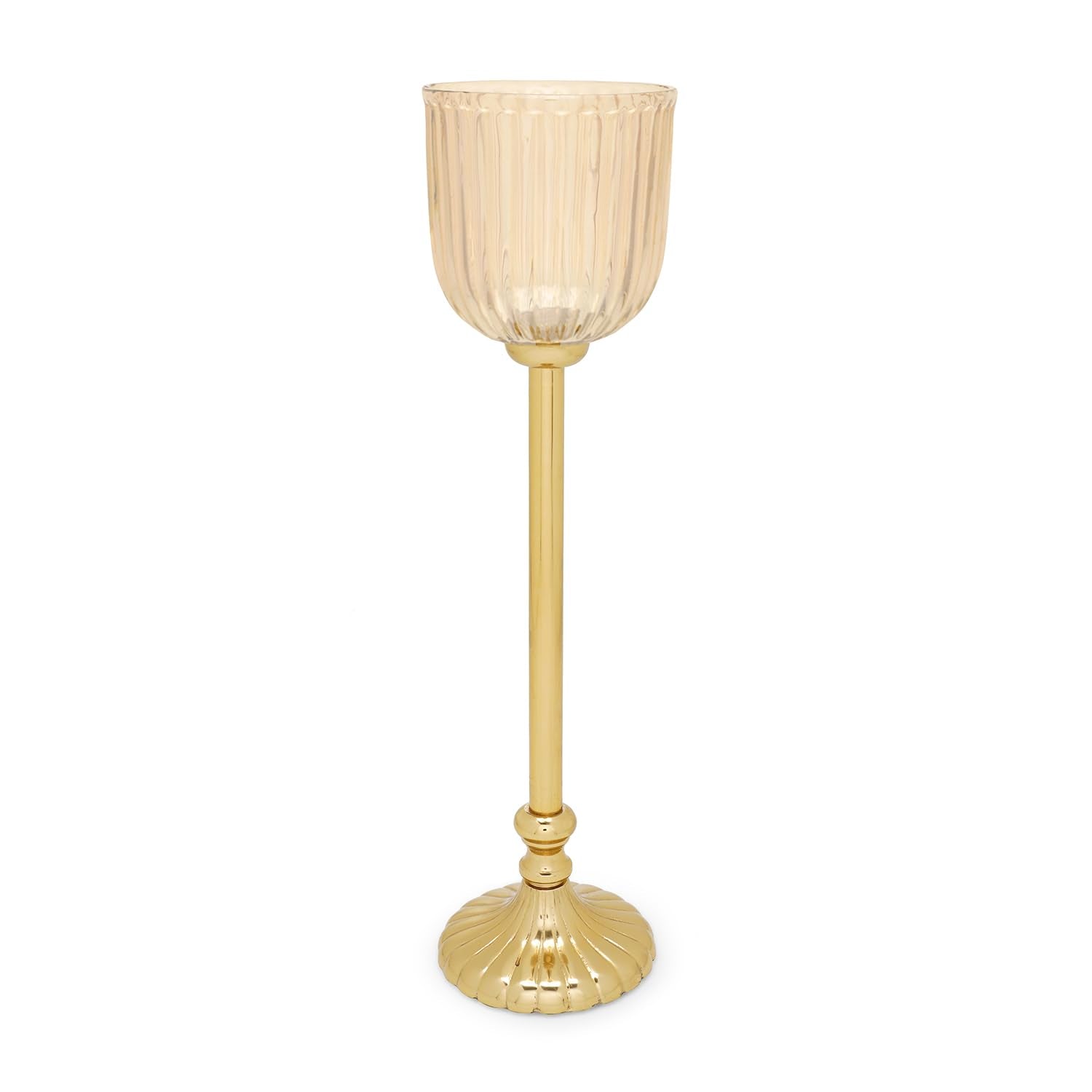 Pure Home + Living Gold Ribbed Tall Hurricane with Stand - Large
