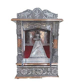 Suhanika Crafters Handcrafted Wooden Mandir with Aluminium & Copper Oxidized Finish | Wall Mounted Pooja Mandir for Home | Decorative Home Temple | Silver & Bronze Finish | 20 x 6 x 10 Inch