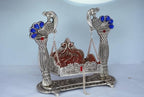 KridayKraft Silver Plated Peacock Designer Jhula for Laddu Gopal/Krishna Idol | Decorative Metallic Swing for Home Temple, Puja, Janmashtami Decor & Gifting