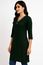 MAMTA JR Fashion Women’s Plain Pashmina Fabric Kurti | Cozy Winter Kurta | Soft & Comfortable Straight Long Kurti (in, Alpha, M, Regular, Bottle Green)