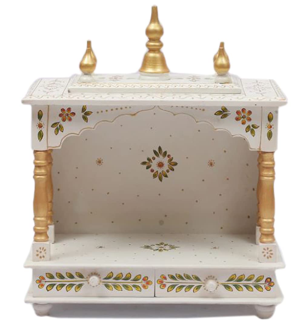 Jodhpur Handicrafts MDF Wood Home Temple Wooden Puja Mandir for Home Handcrafted Wooden Temple (18 inch x 9 inch x 22 inch, White)
