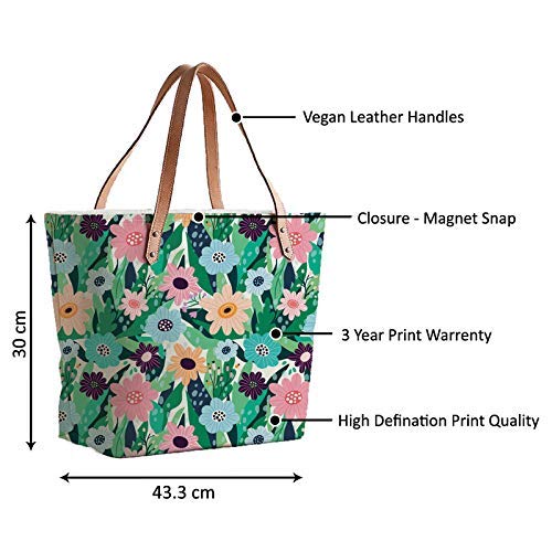 The Purple Tree Purple Multi-coloured Canvas Tote Bag For Women (1 bag) Women's Over-sized Tote Bag With Sturdy Faux Leather Handles, Inner Zippered Compartment, Soft Poly-cotton Lining