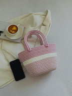 BEAUTIFUL HOMMIES Attractive Hand Bag |large Tote Bag |Summer Bag | Bucket Bag | Basket Bag | Bamboo Tote | Beach Bags for Women|Boho Bag|Handbag |Jute Bag |Handmade Bag (BABY PINK WITH STYLISH)