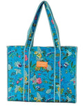 Cotton Tote bag for Women | Shoulder Bag | Durable Shopping bag | Reusable Grocery Bags | Eco friendly Bags| Handmade Cotton Bag | Stylish Quilted handBag |Vegan Tote Bag (TURQOISE Blue MULTI)