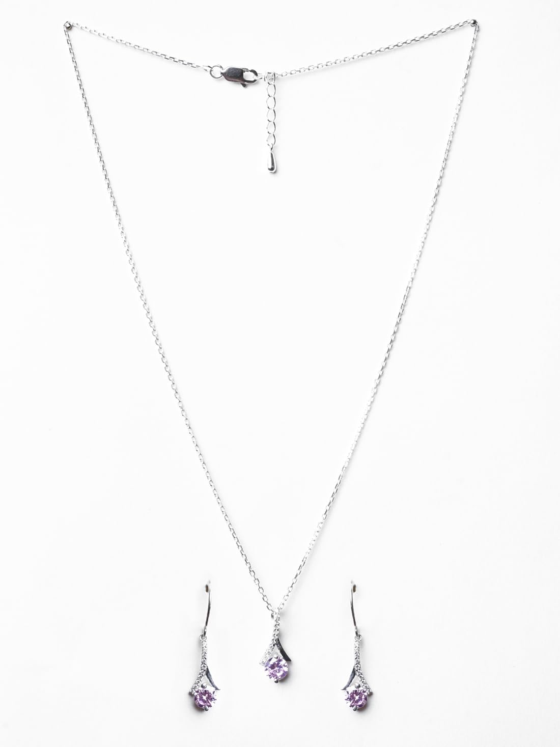 Clara 925 Silver Pink Solitaire Pendant Earring Chain Gift for Women & Girl