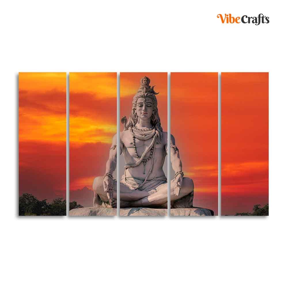 VIBECRAFTS Shiva Meditating Wall Painting of Five Pieces For Home|Office|Living Room|Gift (PTVC5Pcs4_8739)
