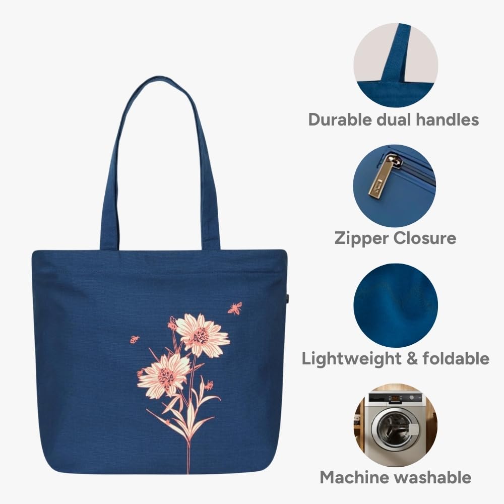 Eco Right Large Canvas Tote Bag for Women, Zipper Handbags for Women Inner Pocket for Shopping, Office & Daily Use (Pack of 2)