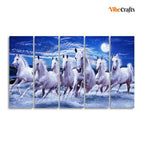 VIBECRAFTS Seven Running Horses in Water Canvas Wall Painting For Home|Office|Living Room|Gift (PTVC5Pcs4_8741)