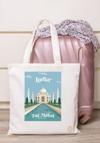 TAJNAN Reusable Tote Bags|100% Organic Cotton Grocery Bag|Eco-Friendly, Multi-Purpose Bag|Sturdy Canvas Bag with 15kgs Capacity | Multiple Stylish Designs,Pack of 1(Taj Mahal Bag)