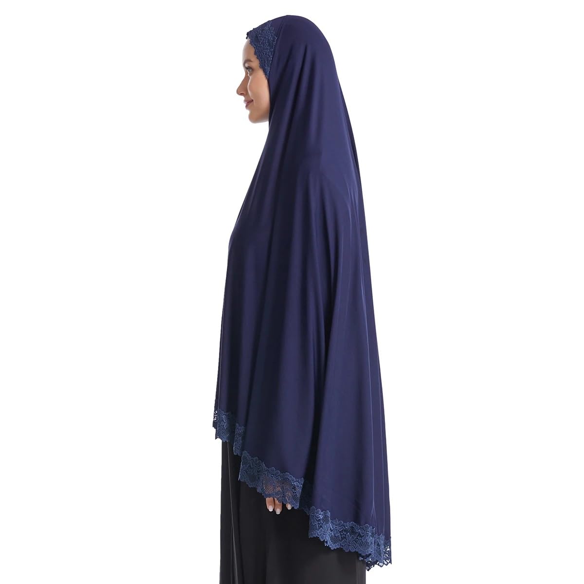 ICW Women Stretchable Jersey Jilbab Cum Prayer khimar Hijab (Free Size) 42 Inch (Blue)