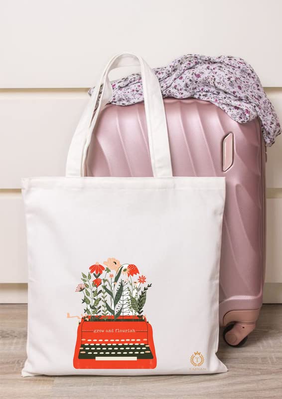 TAJNAN Reusable Tote Bags - 100% Organic Cotton Grocery Bag, Multi-Purpose, Eco-Friendly, Sturdy Canvas with 15kgs Capacity - Multiple Stylish Designs, Perfect Valentine's Gift