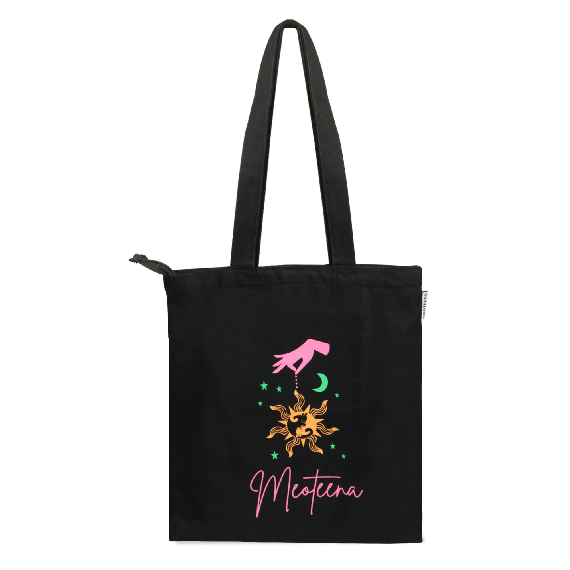 Meoteena Canvas Cotton Tote Bags for Women & Girls | Reusable Multipurpose Bag (Star and Moon)