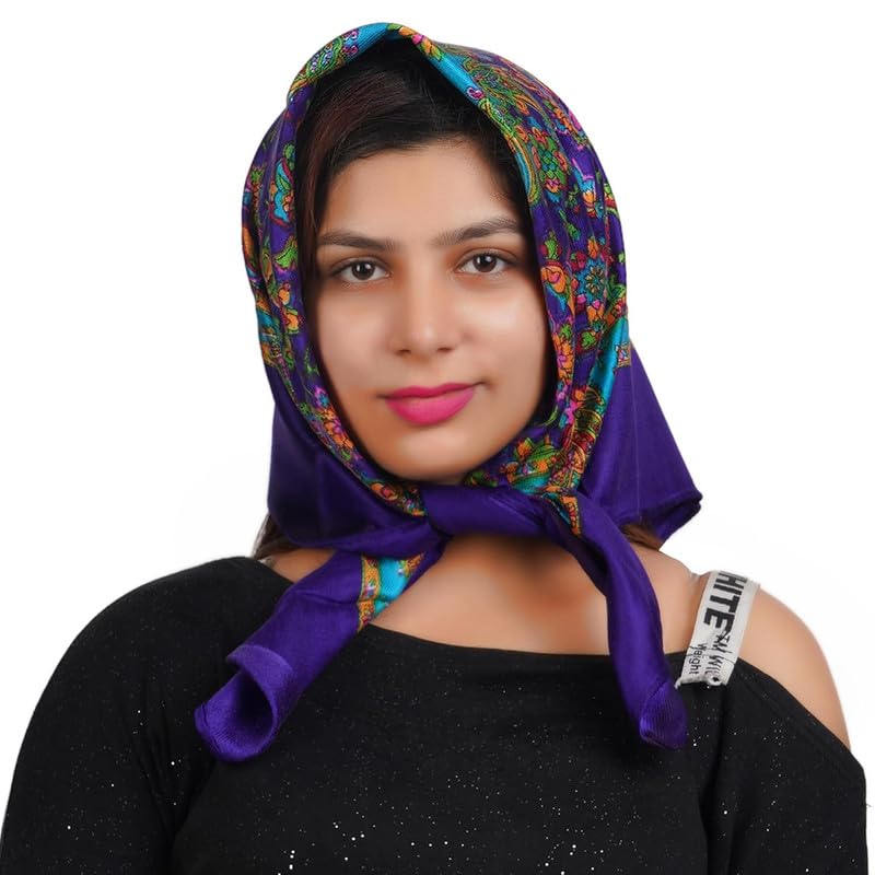MIKONIKO Woolen Hair Scarf Square Hair Bandanas Large Scarf Sleeping Head Wraps Neck Scarf for Women_Pack Of 1_Blue