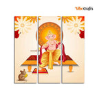 VIBECRAFTS Beautiful Ganesh Ji 3 Pieces Canvas Wall Painting Fitted With Wooden Frame For Home | Office | Living Room | Gifts (PTVC3Pcs1_9582)