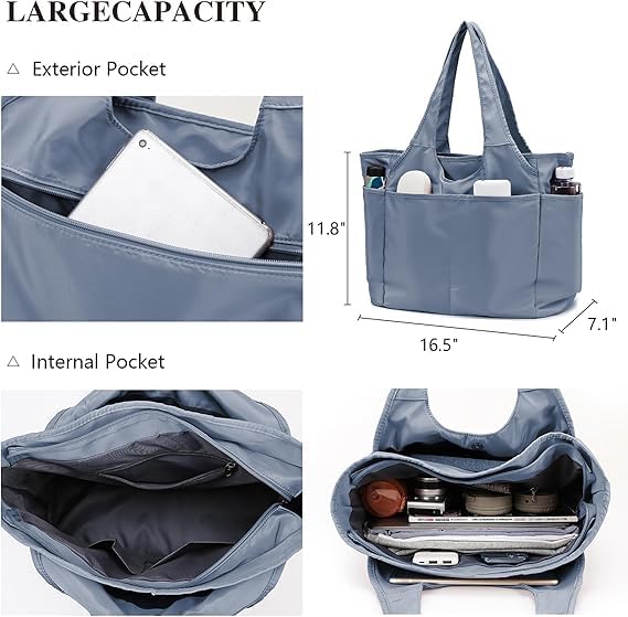 Voroly Tote Bag Women Casual Handbag Shoulder Bag Purses with Zipper and Pockets for Work School Gym Travel Shopping (BLUE)